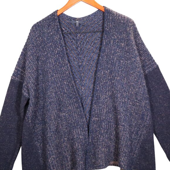 VTG Gap Open Front Lambs Wool Cardigan Sweater Navy & Brown Women's L - Picture 1 of 13